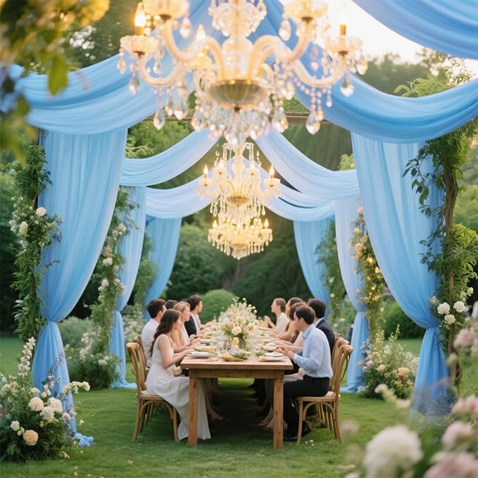 VOK Blue Wedding Arch Draping Fabric Chiffon Fabric, 29in x 18Ft Sheer Chiffon - Image 2