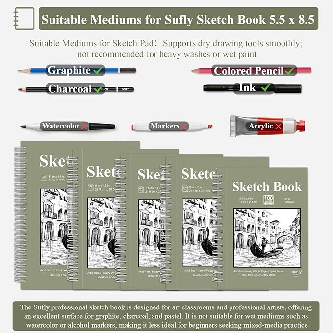 Sketch Book 5.5 X 8.5 inch, Artist Sketch Pad, 300 Sheets Spiral Bound - Image 5