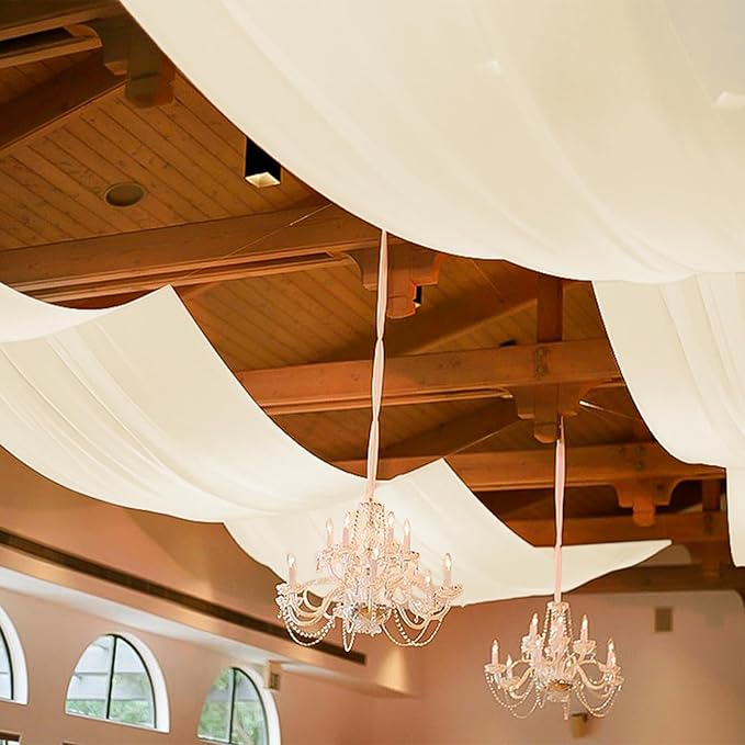 6 Panels Ivory Ceiling Drapes for Wedding, 5ftx15ft Ceiling Drapes Cheesecloth by REWOMC