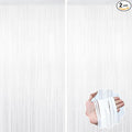 2 Pack White Tinsel Curtain Party Backdrop Decorations, Metallic Foil Fringe by forlvwoon