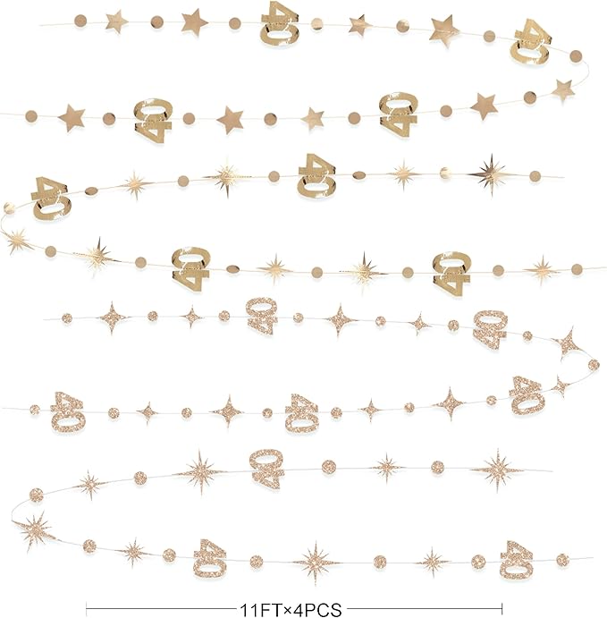 Champagne Gold 40th Birthday Decorations Number 40 Circle Dot Twinkle Star - Image 2