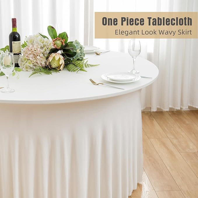 2 Pack Ivory Spandex Round Tablecloths - Image 2