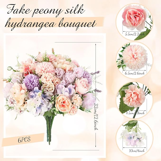 Tigeen Artificial Flowers Artificial Peonies Silk Flowers Faux Peony Fake Peony - Image 2