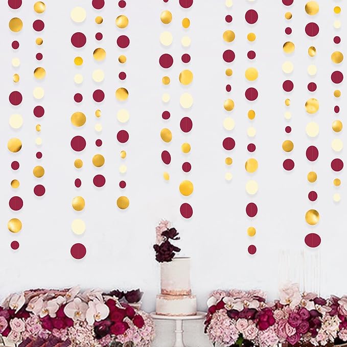 46 Ft Maroon Gold Party Decorations Burgundy Gold Beige Polka Dot Garland - Image 6