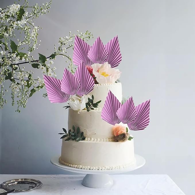 Ephlyn 6Pcs Paper Palm Fan Cake Topper Palm Spear Leaves Fan Cake Pick - Image 4
