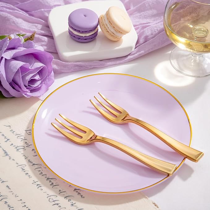 Festiva 200Pcs Purple Gold Dessert Plates 6.3" - Image 8