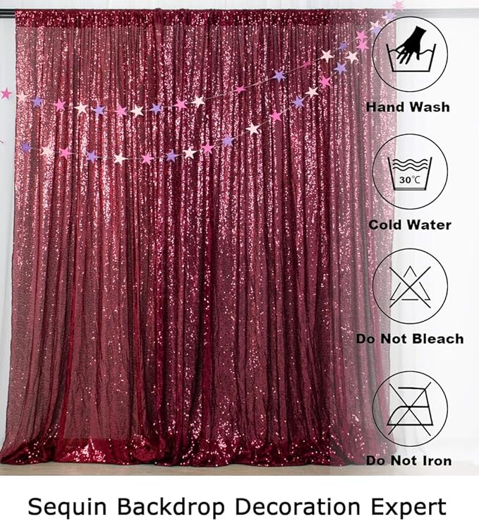 ShinyBeauty Burgundy Sequin Backdrop 10FTx10FT Sequin Fabric Backdrops - Image 6