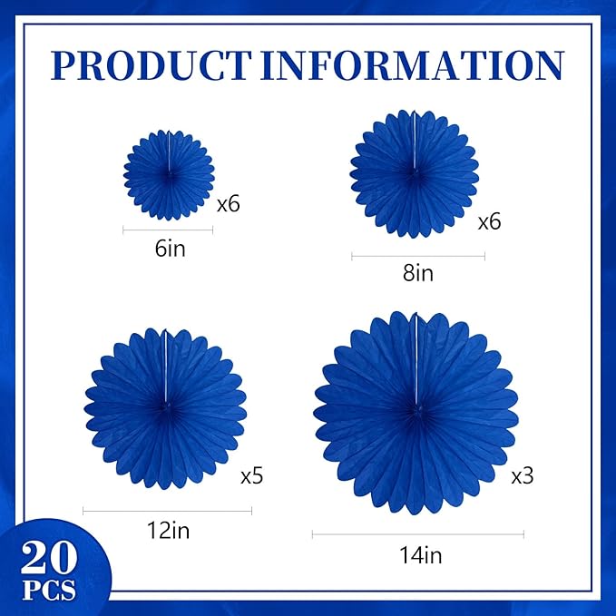 20 Pcs Royal Blue Hanging Paper Fan, Hanging Honeycomb Round Paper Fans - Image 2