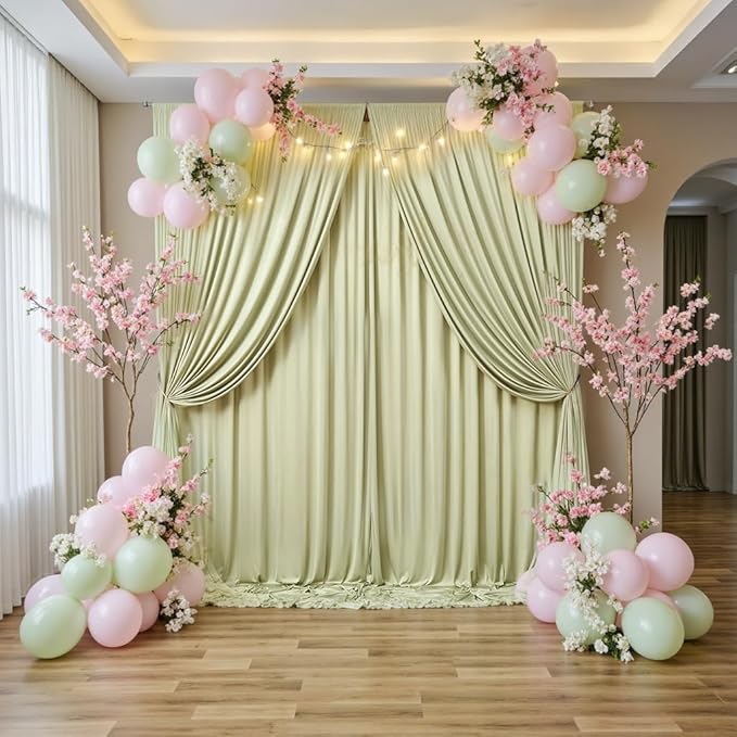 40 ft x 10 ft Wrinkle Free Sage Green Backdrop Curtain - Image 5