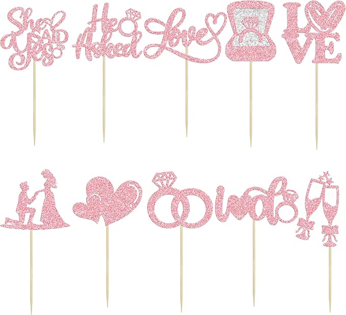 Ephlyn 30Pcs He Asked She Said Yes Cupcake Toppers Glitter Engagement Cupcake - Image 3