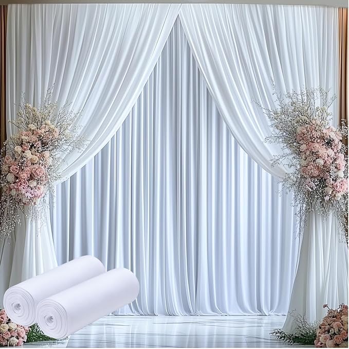 10ftx15ft Wrinkle Free White Backdrop Curtain, 2 Panels 15FT Height White by LeegleriTableSkirt