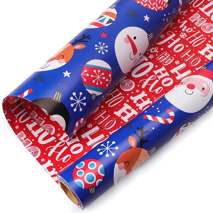 Ribbli Blue Christmas Wrapping Paper Reversible Cute Christmas elements Gift by Ribbli
