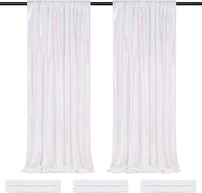 Backdrop Curtains 6 Panels Iridescent Sequin Background 2ftx8ft Glitter Fabric by QueenDream