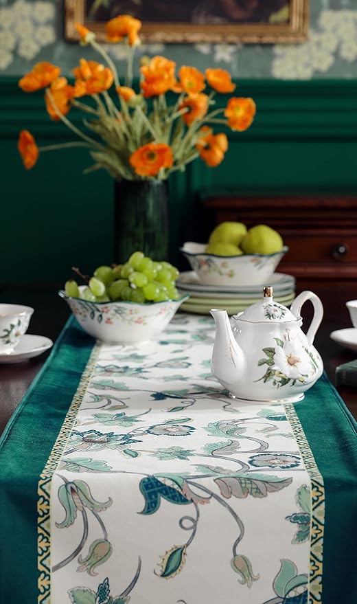 patdrea Designer Elegant French Floral Velvet Table Runner, Teal - Image 7