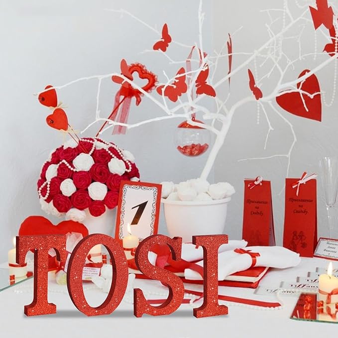 TONIFUL 8 Inch Red Glitter Letter T Table Centerpiece A-Z Red Birthday Party - Image 5