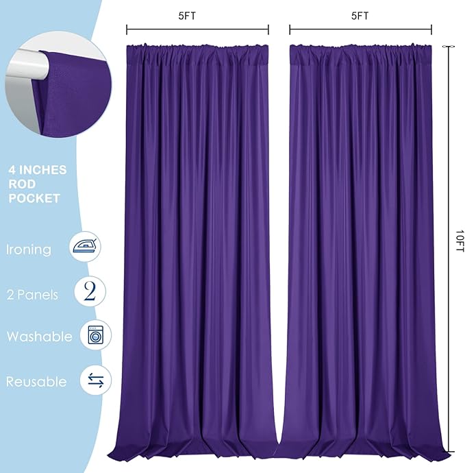 Sugargirl 10x10FT Purple Backdrop Curtains Polyester Photo Backdrop Drapes - Image 5