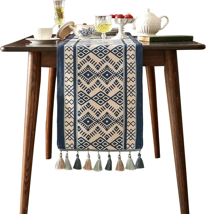 Chinoiserie Blue Stripe Table Runner by bilingaier