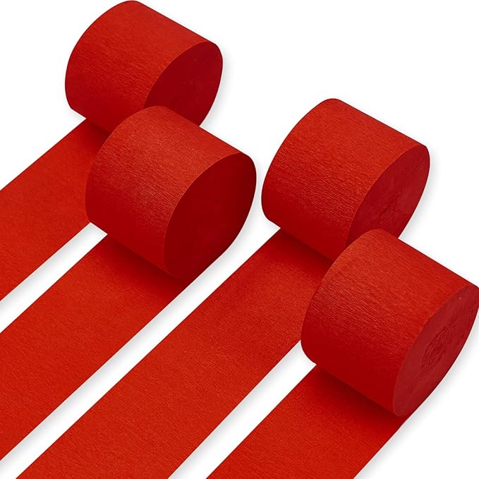 PartyWoo Crepe Paper Streamers 4 Rolls 328ft, Pack of Red Crepe Paper by PartyWoo