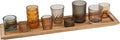 Wood Tray with 9 Brown Glass Votive Holders by CreativeCo-Op