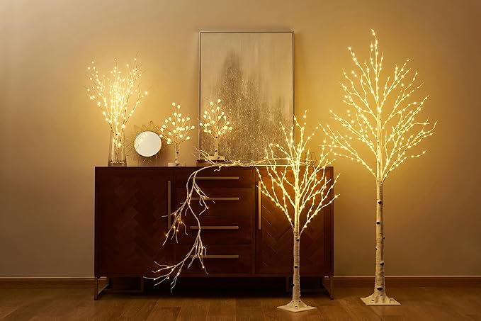 LITBLOOM 2 Sets Lighted Tabletop Birch Tree - Image 3