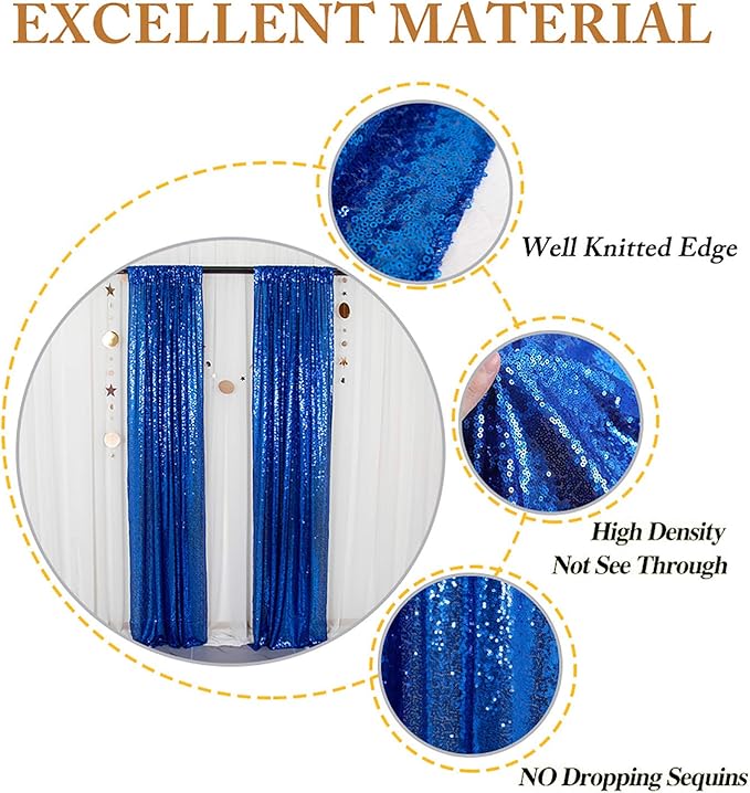 ShinyBeauty Blue and Gold Sequin Sparkle Photo Backdrop 2x8FT - Image 3