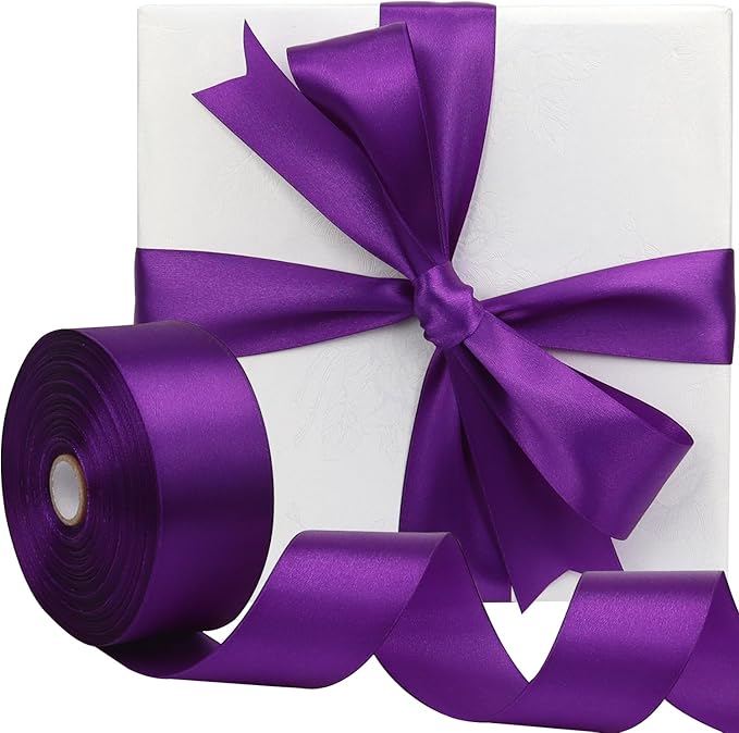 Purple Solid Satin Ribbon 1-1/2 Inch 50 Yards Solid Polyester Fabric Ribbon - Image 5