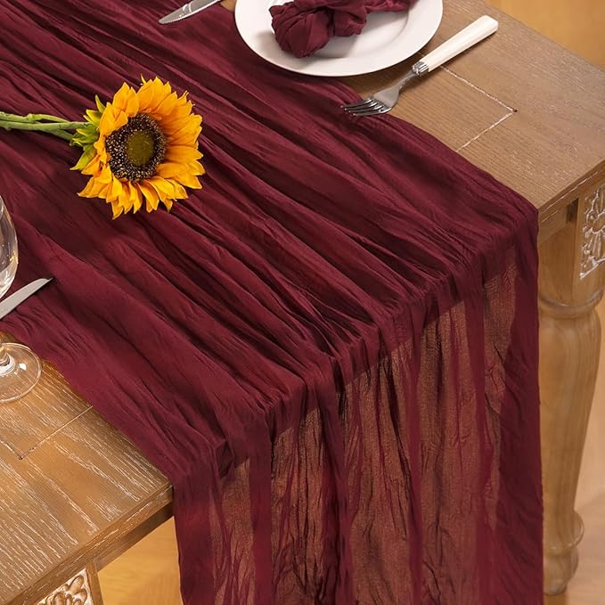 Burgundy Red Cheesecloth Table Runner 6 Pack Fall Table Runners Boho Gauze 120 - Image 7