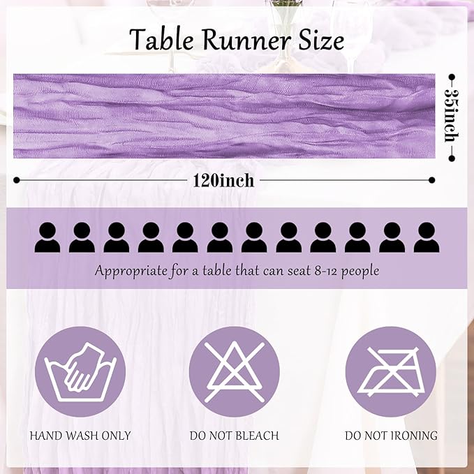 6-Pack Lilac Cheesecloth Table Runners – 10FT Boho Rustic Gauze Fabric Cheese - Image 6