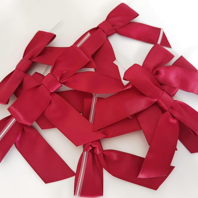 3-1/2" Burgundy Satin Ribbon Bows - Image 8