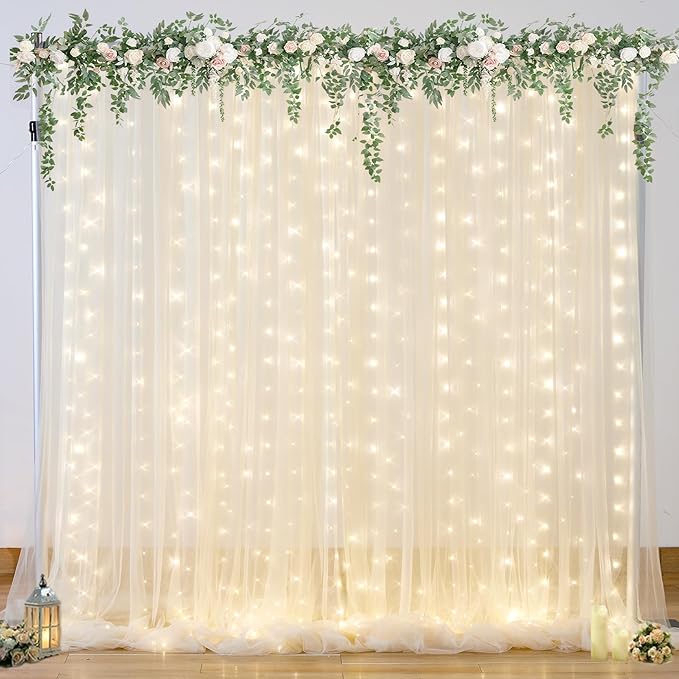10ft x 10ft Champagne Tulle Backdrop Curtain by Suppromo