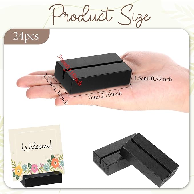 Giantree 24 Pcs Black Wood Place Card Holders, Table Number Holder Stands Name - Image 2
