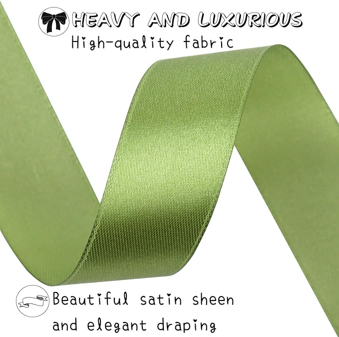 Olive Green Solid Satin Ribbon 1 Inch 50 Yards Solid Polyester Fabric Ribbon - Image 3