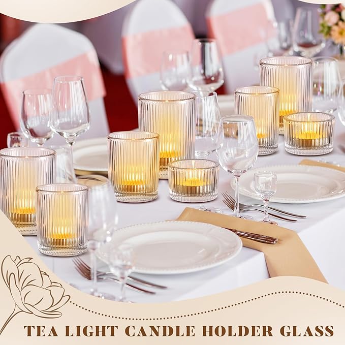 Mumufy 48 Pcs Assorted Votive Candle Holders Ribbed Glass Tealight Candle - Image 6