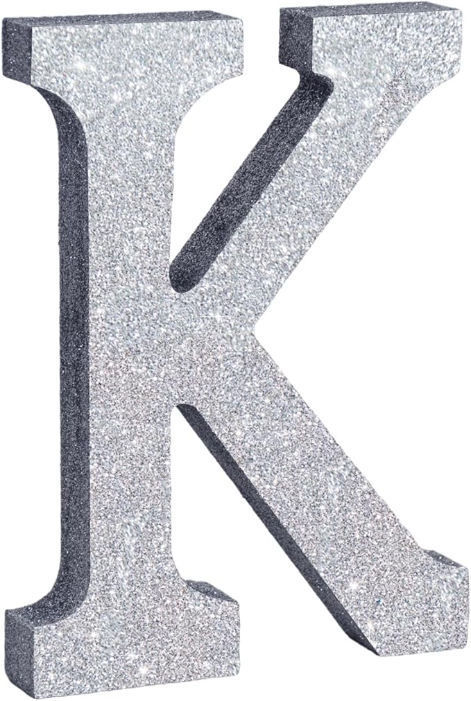 TONIFUL 8 Inch Silver Glitter Letter K Table Centerpiece A-Z Silver Birthday by TONIFUL