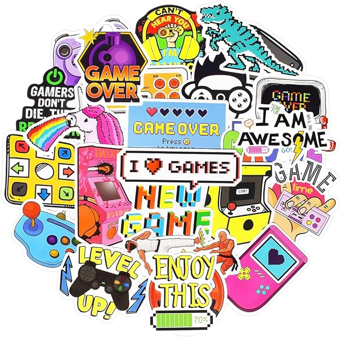 QTL Classic Gaming Stickers for Kids Video Game Stickers for Water Bottles by QTL