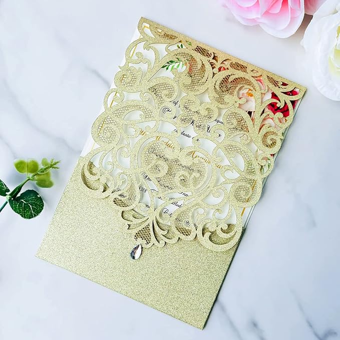 Hosmsua 50PCS Personalized Wedding Invitations Kit 5.12 x 7.3 Laser Cut Hollow - Image 2