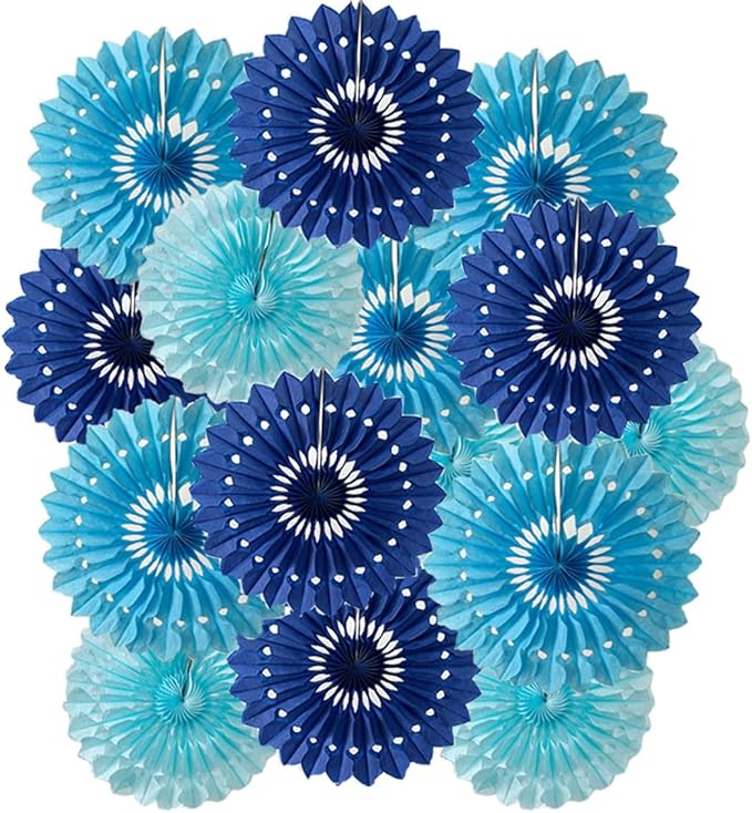 15pcs Blue Tissue Paper Fans Set by Meeom