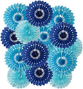 15pcs Blue Tissue Paper Fans Set by Meeom