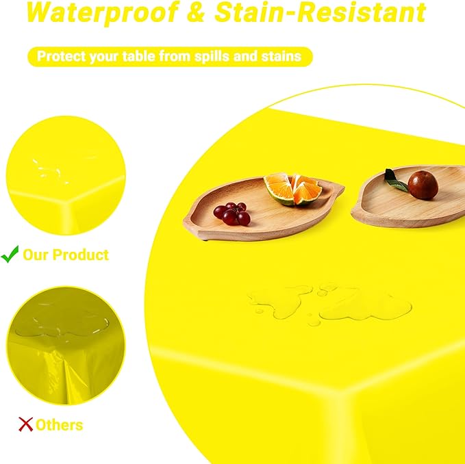 QZYL 12 PCS Yellow Rectangle Tablecloth, Disposable Plastic Picnic Table Cover - Image 3