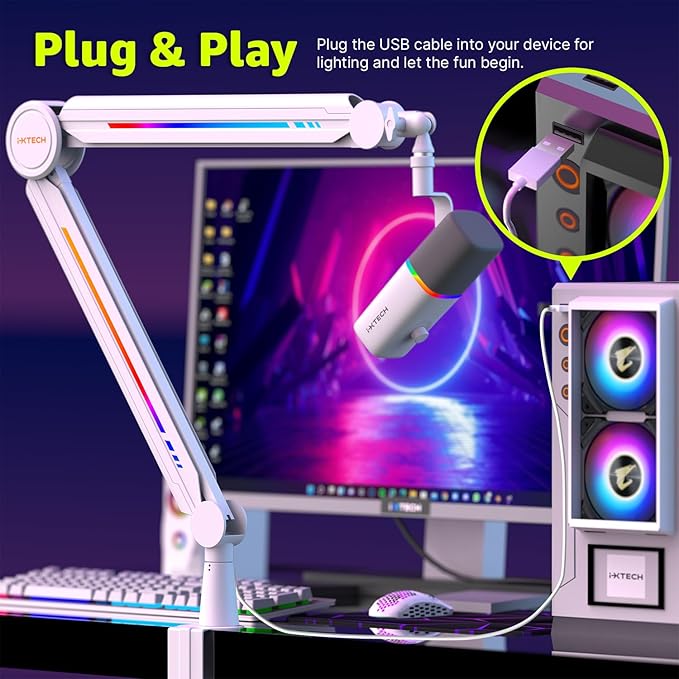 IXTECH RGB Mic Boom Arm High Profile, Overhead Boom Arm Microphone Stand Desk - Image 6