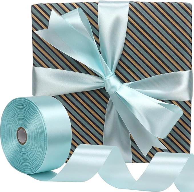 Light Blue Solid Satin Ribbon 1-1/2 Inch 50 Yards Solid Polyester Fabric Ribbon - Image 5