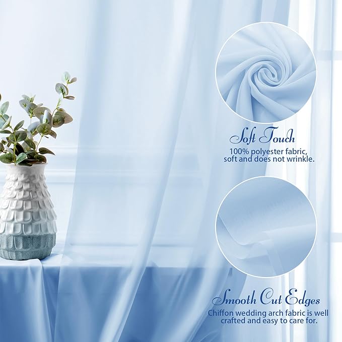 SiinvdaBZX 2 Panels Wedding Arch Draping Fabric 30" x 20Ft Light Blue Sheer - Image 4