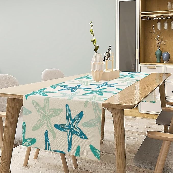 Starfish Plaid Table Flag Green Plaid and Marine Life Starfish Kitchen Table - Image 2