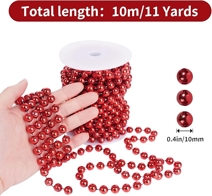 Faux Red Pearl Beads Garland - 10mm Christmas Tree Beads - Image 2