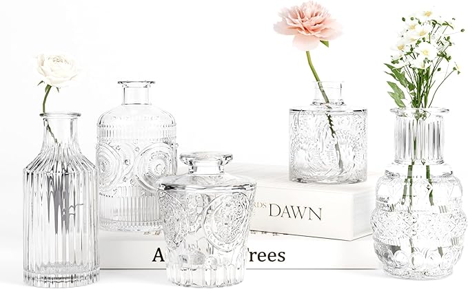 Gather & Bloom Creations 5 Piece Mini Bud Vase Set – Clear Glass Small Vases in by GatherBloomCreations
