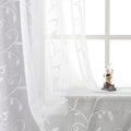 VISIONTEX White Sheer Voile Curtains, Decorative White Embroidery Faux Linen by VISIONTEX