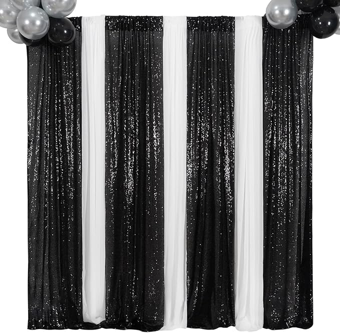 Poise3EHome 2ft x 8ft Black Sequin Photography Backdrop Curtains 2 Panels - Image 6