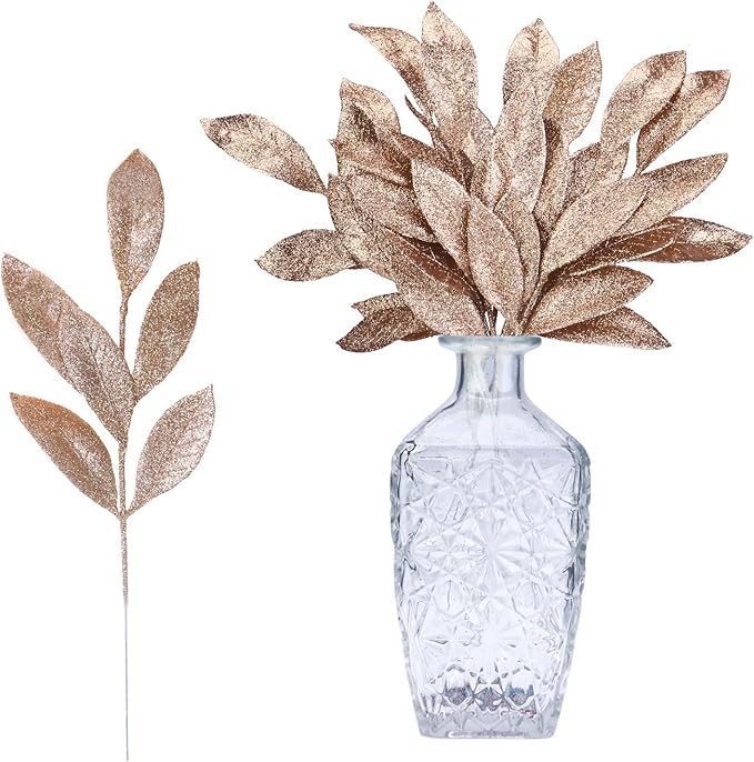 GREENTIME 12 Pack Artificial Champ Glitter Leaves 13" Fake Christmas Picks by Greentime