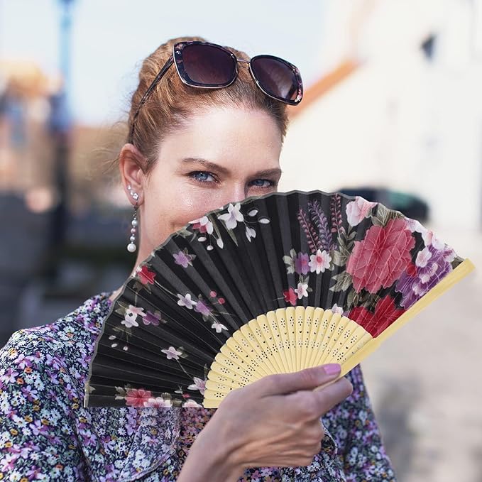 Aodaer 20 Pack Floral Folding Fans Chinese Style Handheld Fans Silk Bamboo Fans - Image 5