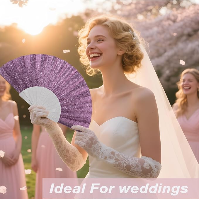 12 Pack Handheld Fan, Folding Hand Glitter Fan - Image 3